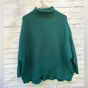 Knit oversized green roll neck ribbbed unbranded sweater size L holiday Fall